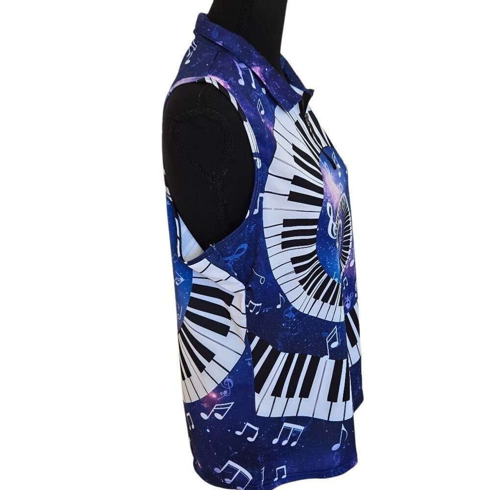 Womens Sleeveless Polo Top Featuring Print of Piano Keys and Musical Notes Size - Picture 5 of 8
